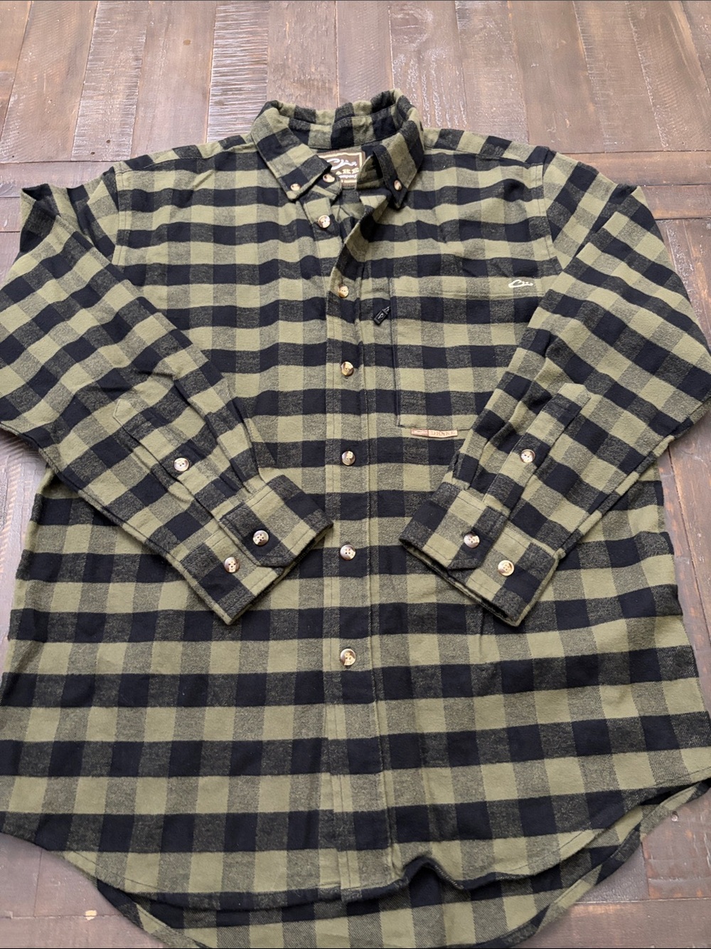 Drake Olive Green and Black Plaid Button-Down Shirt